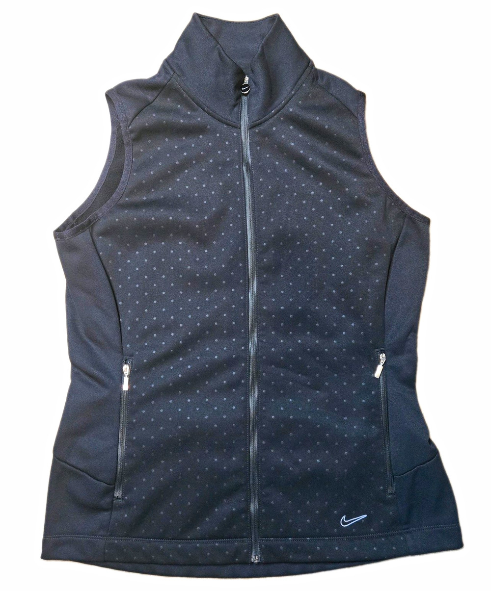Nike Golf Tour Performance Therma-FIT Full Zip Vest Women’s L Black Polka Dot